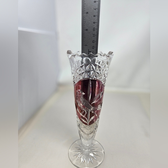 hofbauer byrdes crystal vase 1970's Intricate Bird Patterns Cut Into Glass - Picture 9 of 13